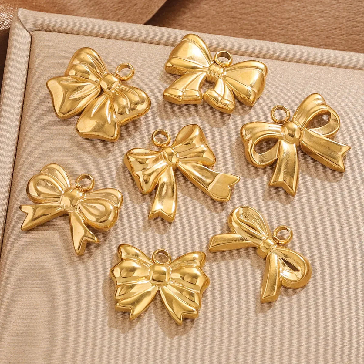 5pcs Stainless Steel Bow Waterproof pvd plated gold Charm DIY Earrings Bracelet Jewelry Making Materials Crafts Wholesale Bulkc 241010