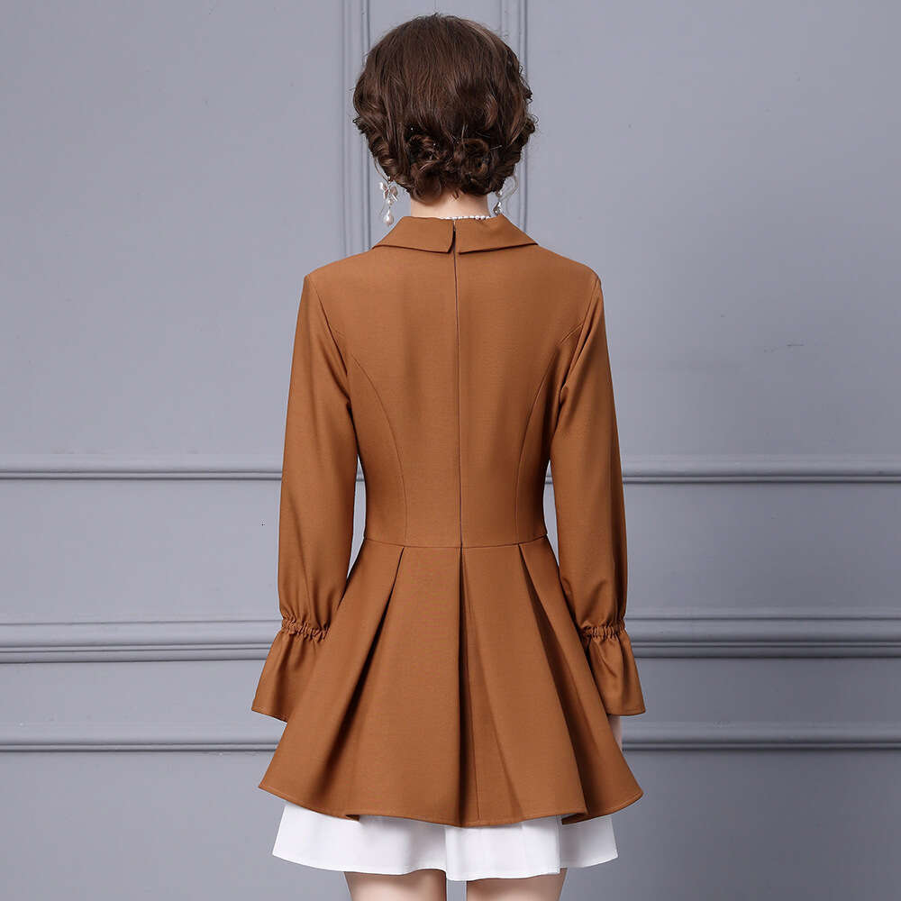 Autumn Horn Sleeve Shirt Skirt 2024 New Style Fake Two Small High Quality Mature A-line Dress