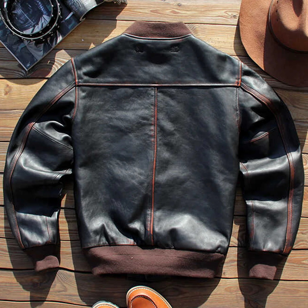 Super Qaulity A1 flying jacket mens retro sheepskin baseball set motorcycle top 241011