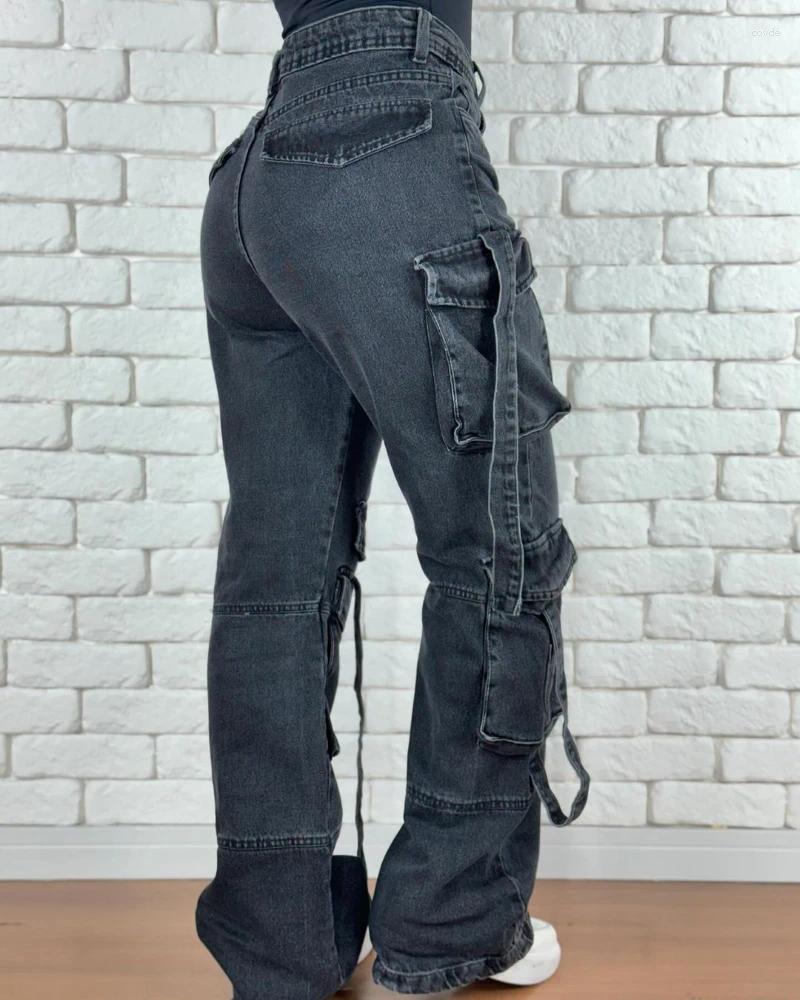 Women's Jeans Cargo Pants Women Street Fashion Vintage Washed Distressed High Waisted Woman Casual Wide Leg Baggy