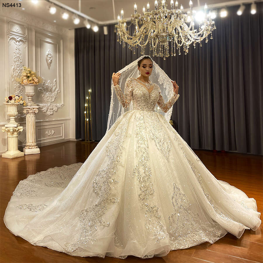 Sparkle Rhie Full Sleeve Ball Gown Wedding Dress