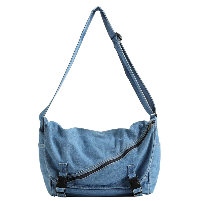 Neutral blue denim shoulder bag large capacity canvas casual cross body bag pure cotton bag pure cotton bag 241008