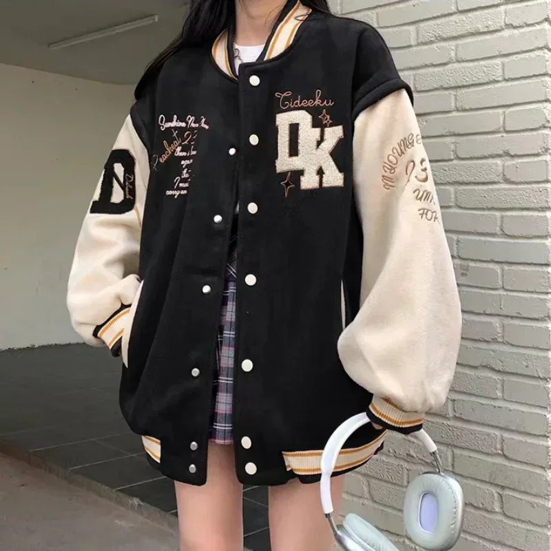 Korean Version Of Retro College Style Letter Embroidery Jacket And Coats Women Street Harajuku Casual Loose Baseball Uniform Top 241011