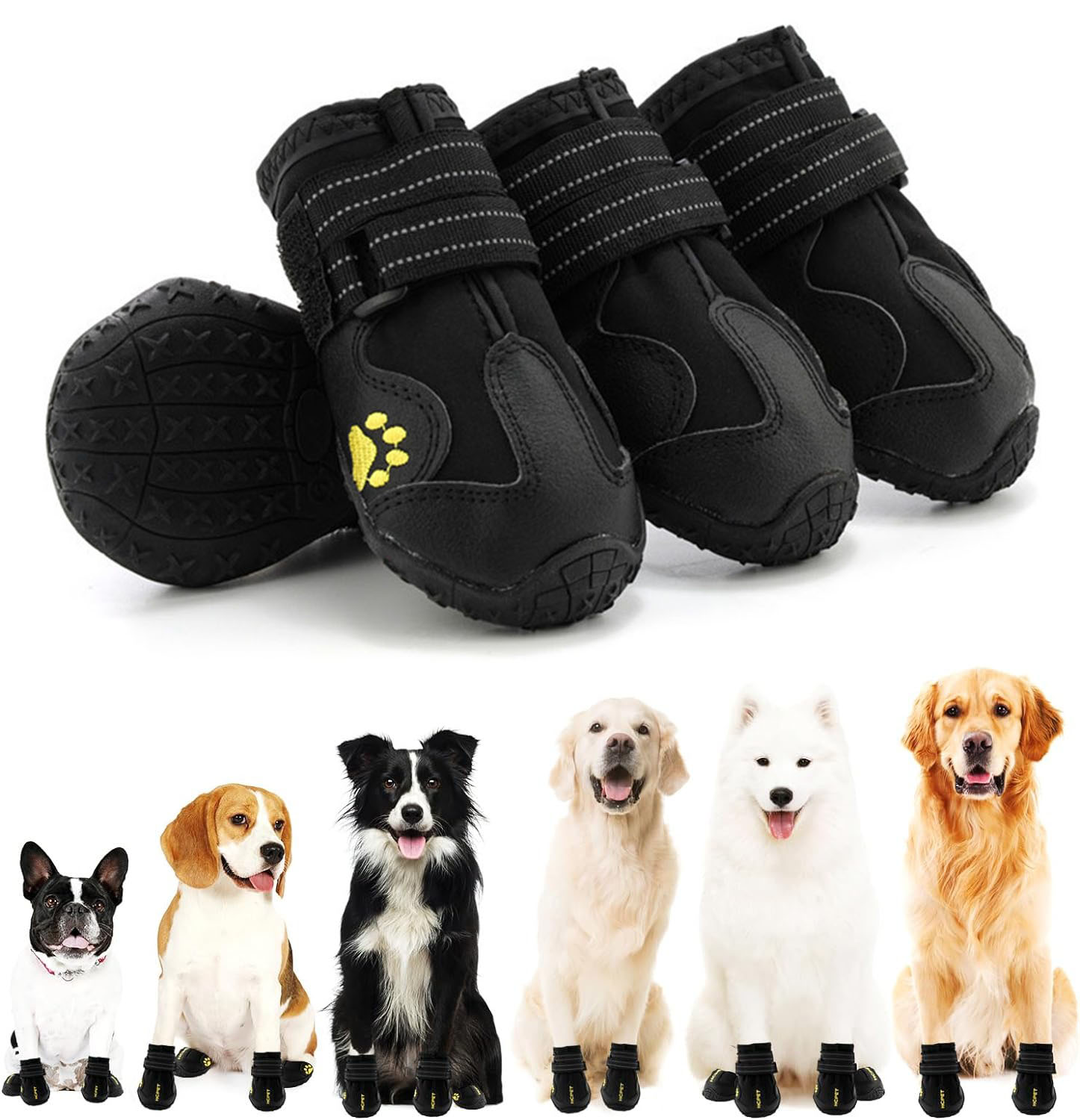 Waterproof Dog Boots Large Dogs Shoes Outdoor Big Dogs Rain Shoes with Two Reflective Fastening Straps and Rugged Anti-Slip Sole