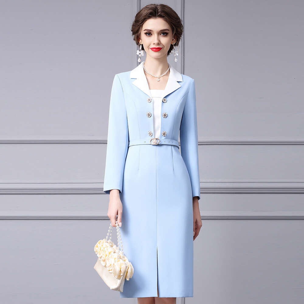 color blocked waist slimming suit with split hips professional and capable temperament womens dress 2024 new style