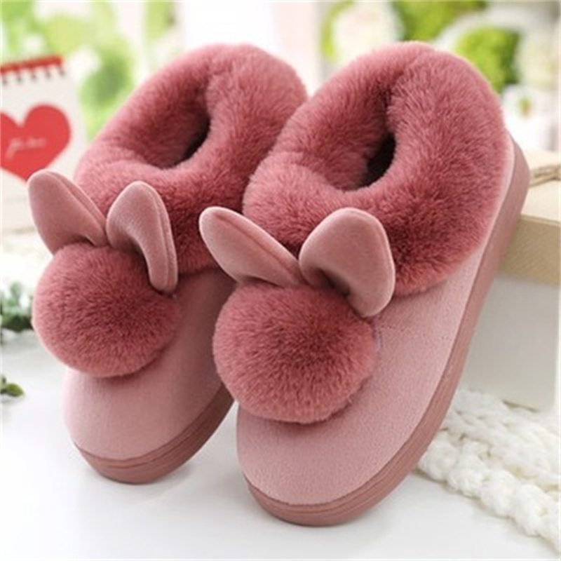 Rabbit Pattern Flat Sandal Solid Color Women Winter Slipper Rubber Fur Slides Soft-soled Slip On Sandals