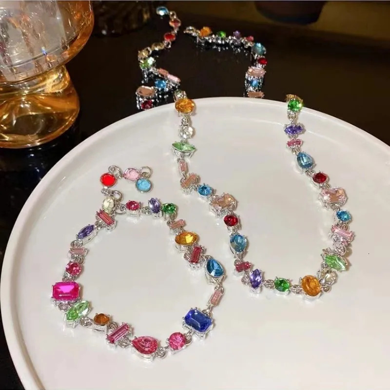 colored crystal necklace womens bead bracelet chain elegant Kravik chain wedding jewelry set gift 241011