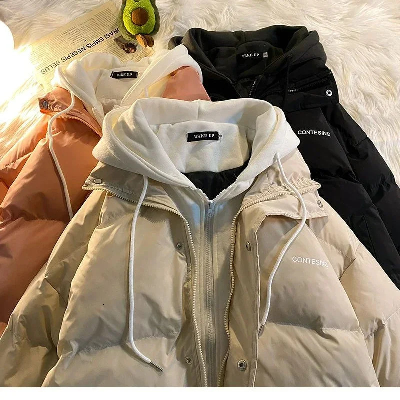 Y2K multifunctional fake double pocket zipper jacket thick coat Korean version winter casual cotton womens clothing 241009