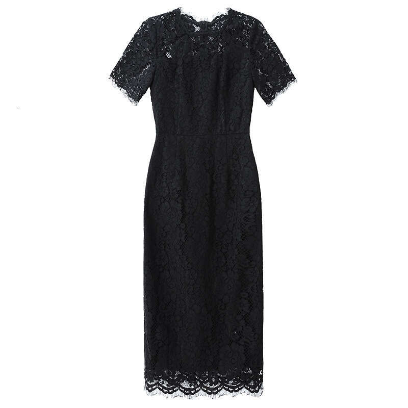 Red Dress Spring/Summer New Collection 2024 Evening Banquet Gentle Style Short Sleeve Lace Medium Length Skirt