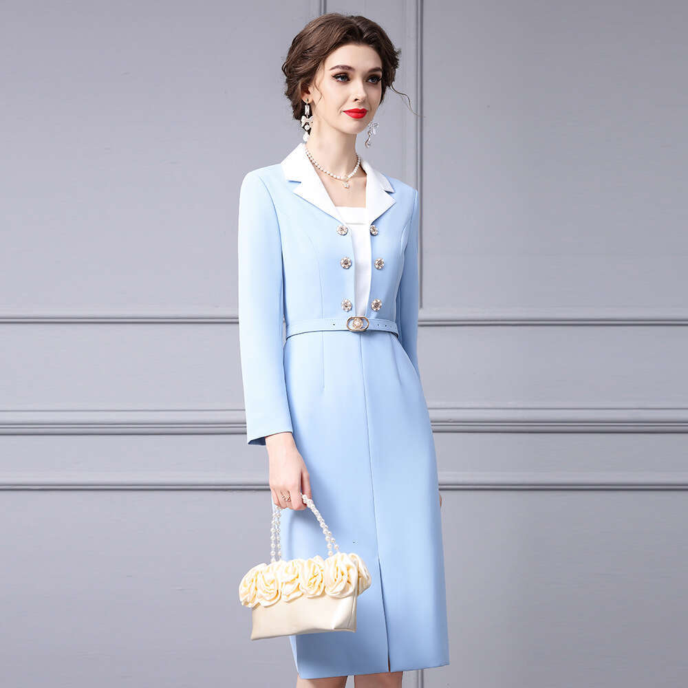 color blocked waist slimming suit with split hips professional and capable temperament womens dress 2024 new style