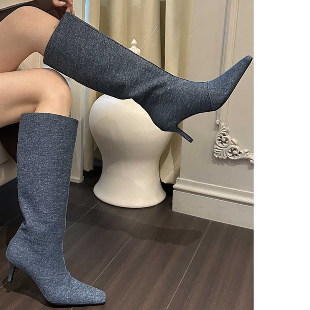 Four Seasons Wearable Martin Boots Crocodile Pattern Square Head High Heels Long Fashion Boots Solid Color Versatile High Heels Long Boots 240826