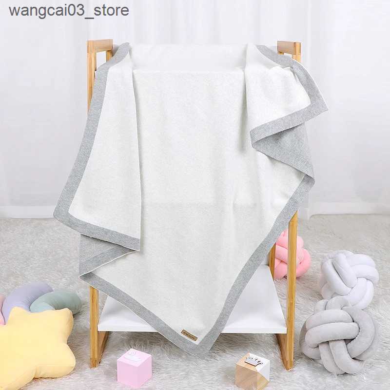 Blankets Swaddling Infant Baby Blanket 100%Cotton Knit Newborn Girl Boy Plaid Bed Basket Crib Solid Quilts Toddler Stroller Wrap Swaddle Super Soft L2