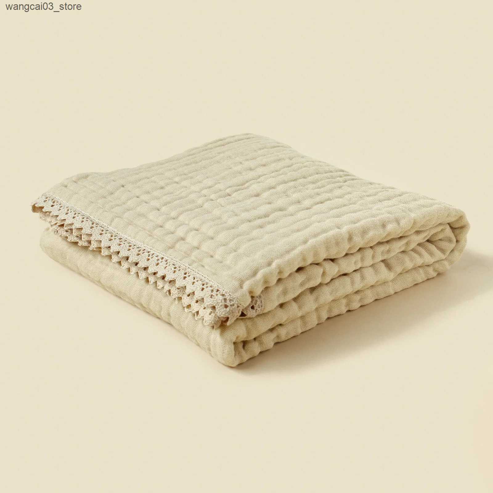 Blankets Swaddling 6 Layers Muslin Blankets for Babies Blankets Newborn Solid Lace Swaddle Blanket Baby Bath Towel Cotton Gauze Cover Mother Kids L240