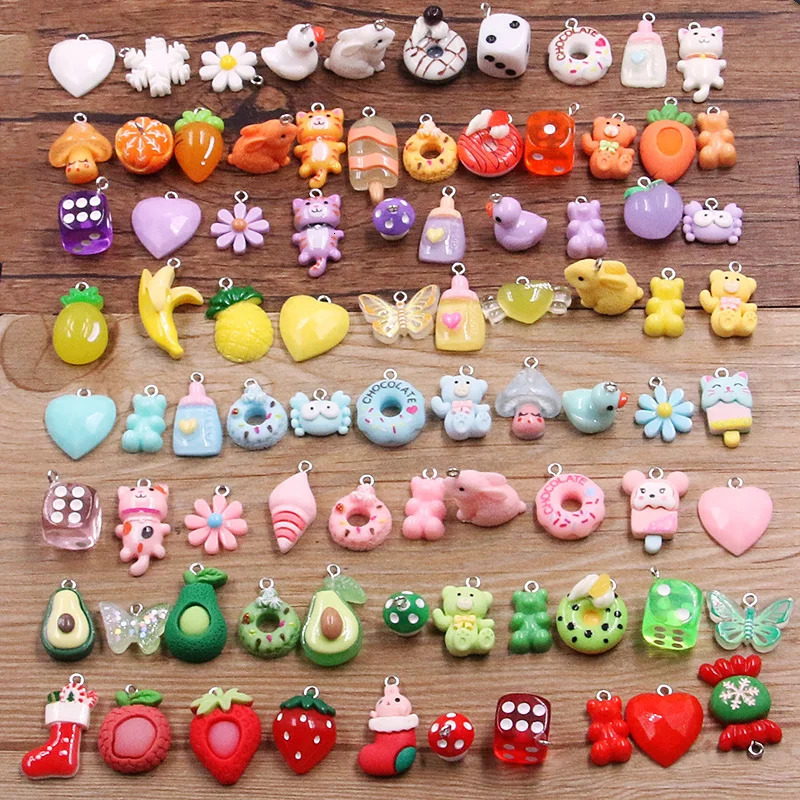 10Pcs 8 Color Mix Fruit Animals Flowers Sieve Resin Earring Charms Diy Findings Keychain Bracelets Pendant For Jewelry Making 241010