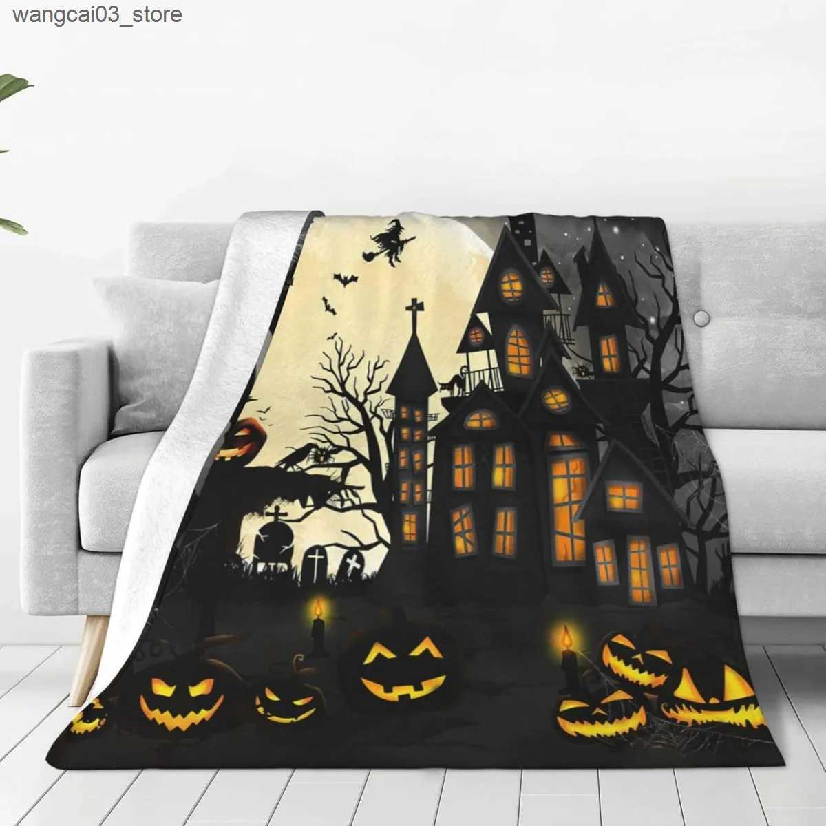 Blankets Swaddling Halloween Blanket Throw Blankets Cozy Fleece Flannel Castle Bedding Horror Gifts for Men Women Boys Girls Teens Kids Adults L240910