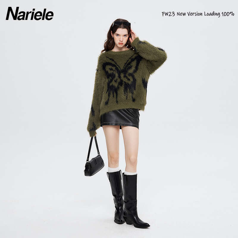 HeyHenry 2023 Autumn/Winter Monsoon Women's Headwear Butterfly Pattern Jacquard Mohair Knitted Sweater