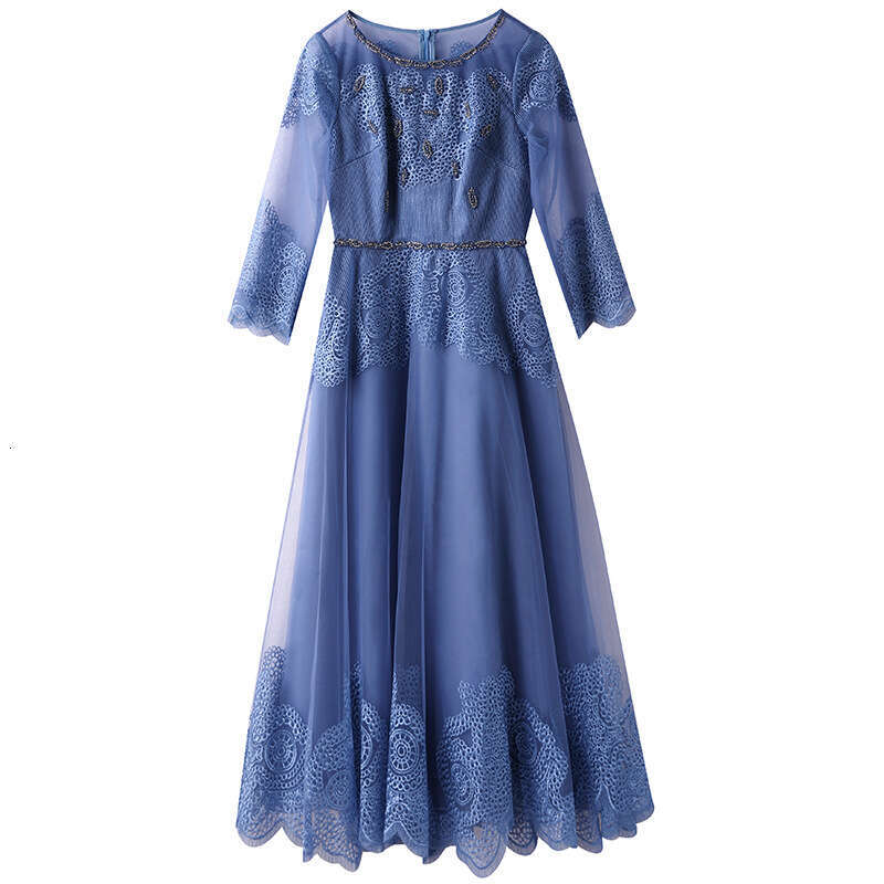 Noble Lady Kuai 2024 New Autumn Exquisite Mesh Embroidery Nail Diamond Party Dress Looks Thin