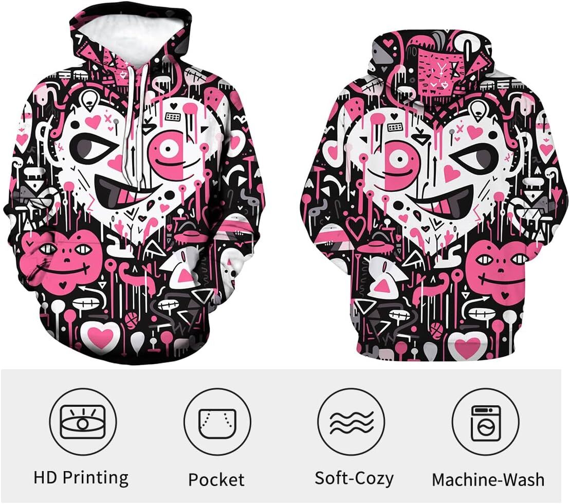 Hoodie for Mens Womens Men Woman Graffiti Hoodies Novelty Print Hoodie Fashion Funny Hip-Hop Graphic HoodiesLong Sleeve