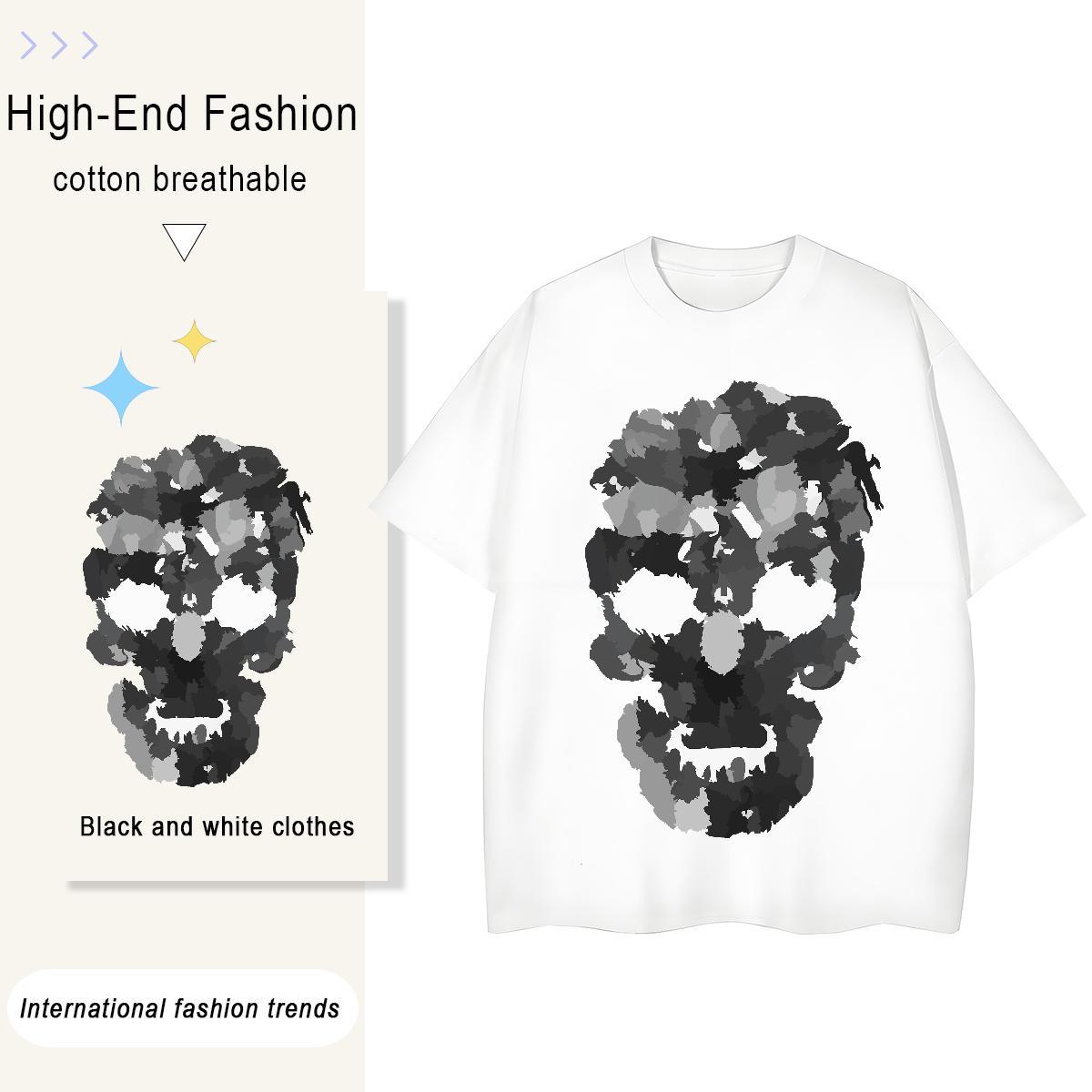 DIY Woman T Shirts 230g Pure Cotton Breathable Crew Neck Beach skull Lady T shirt Soft Cartoon Floral Printing Clothes