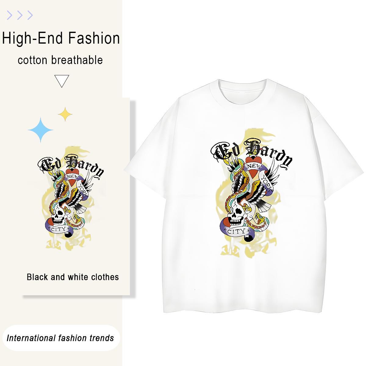 Factory Direct T shirt 230g Cotton Comfortable Street skull Unisex Tshirts Wholesale Cartoon Floral Printing Top Shirts