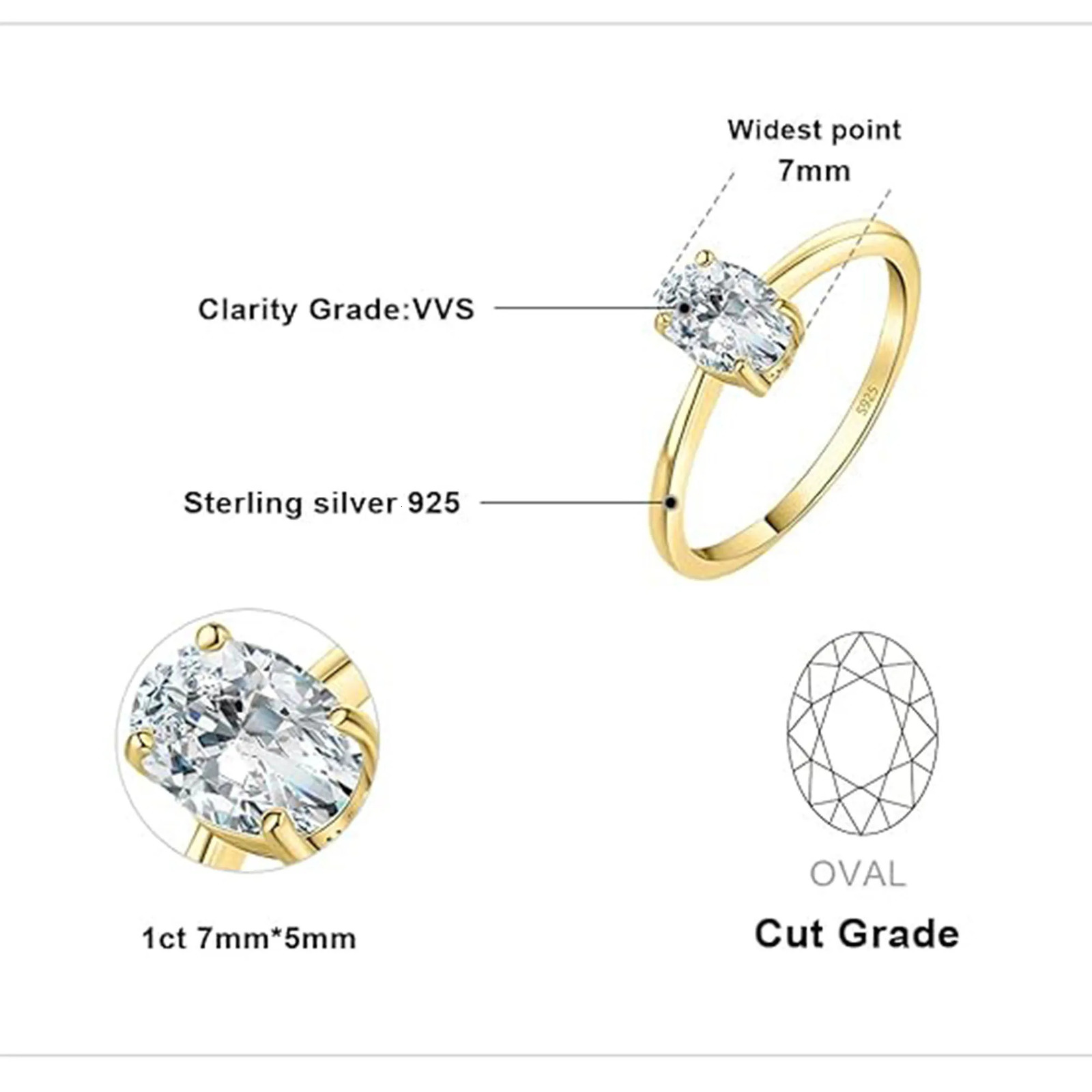 Oval 925 sterling silver bright cut double forked playing cards made of silica stone engagement ring womens wedding gift 240929