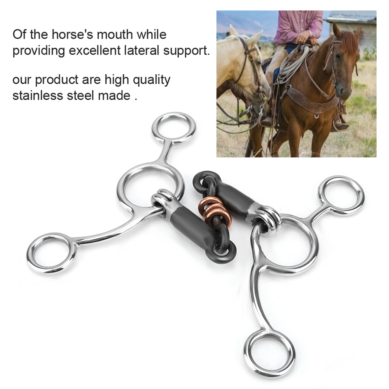 Equestrian Loose Ring Full Cheek Gag Gag Ring Snaffle Bits Horse Chew Stainless Steel Gag Bit With Black Steel Mouth Horse Chew