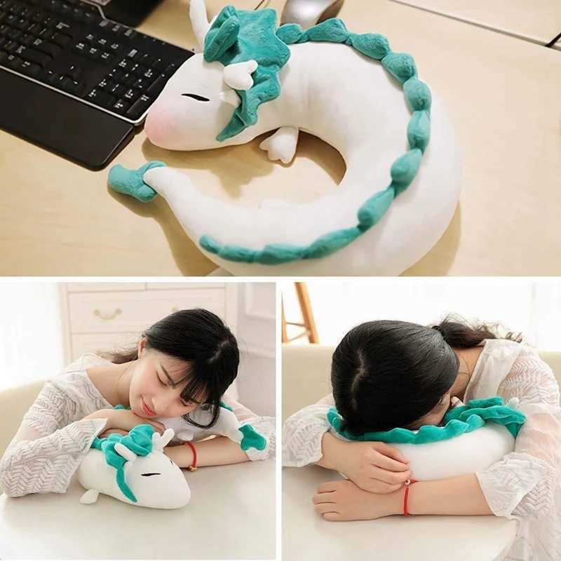 Cute White Dragon Neck Pillow Japanese Animation Plush Animal Neck Pillow Animal Body Flying Pillow with Sleep Goggles W240819