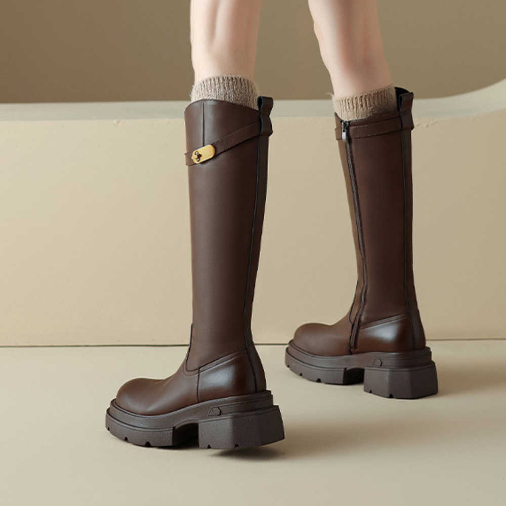 Long Thigh Fashion Boots High Heel Boots Leather For Women Winter Thick Flat Bottom Long Tube Boots Knight Boots Ankle Womens Booties 240826