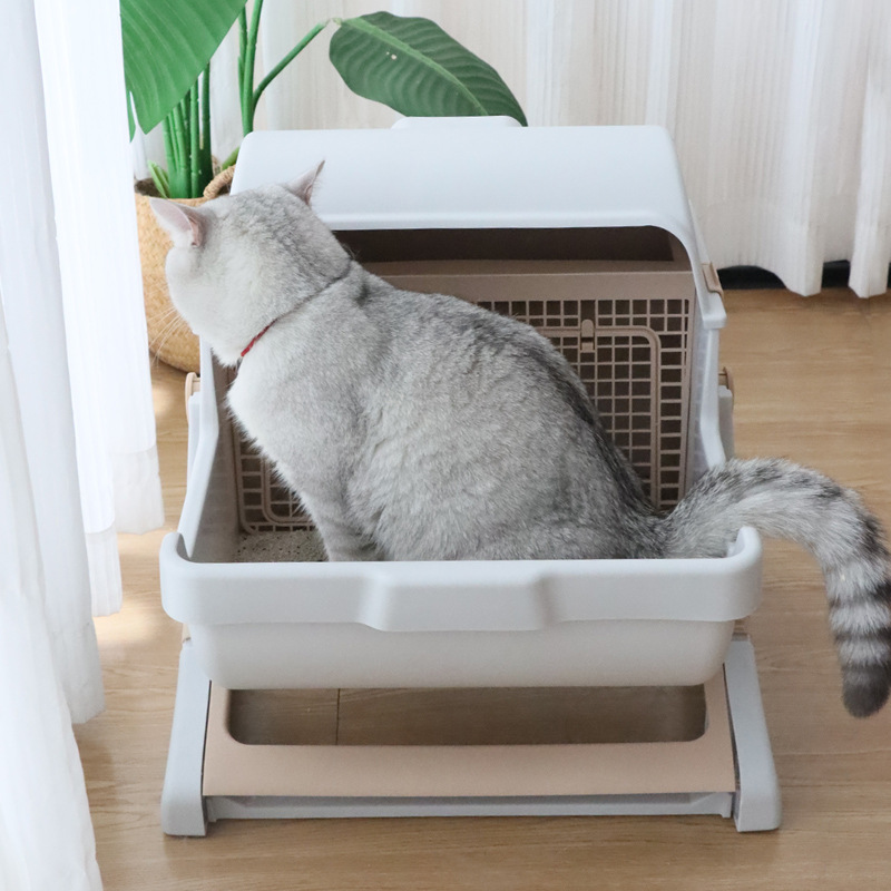 Semi automatic cat litter box anti splash oversized semi enclosed cat toilet lazy cat toilet
