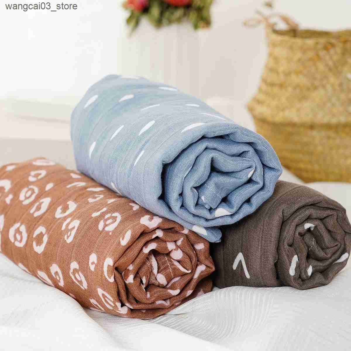 Blankets Swaddling HappyFlute New Prints 3 Pieces 120*110cm Soft Bamboo Cotton Baby Wrap Travel Newborn Multi-function Swaddle Sleeping Blanket L24091