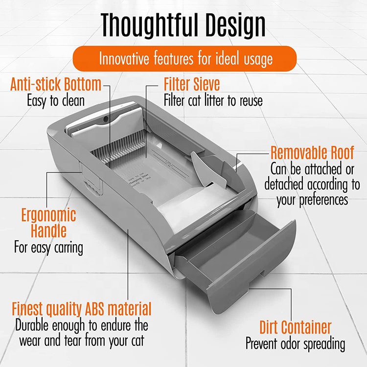 New Fashion Odor Free Grey Self Cleaning Automatic Cat Litter Box for Pet Cat