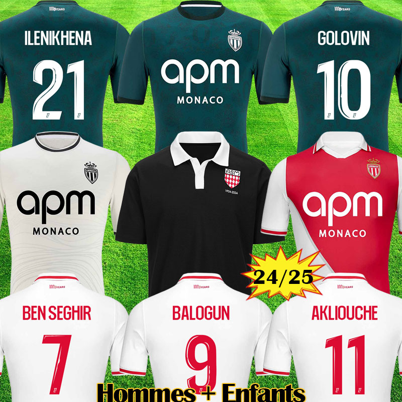 24 25 maillots AS Monaco Centenary Soccer Jerseys BALOGUN GOLOVIN 2024 2025 EMBOLO MINAMINO Men Kids Flocage AKLIOUCHE 100 years Football Shirt maillot de foot SINGO