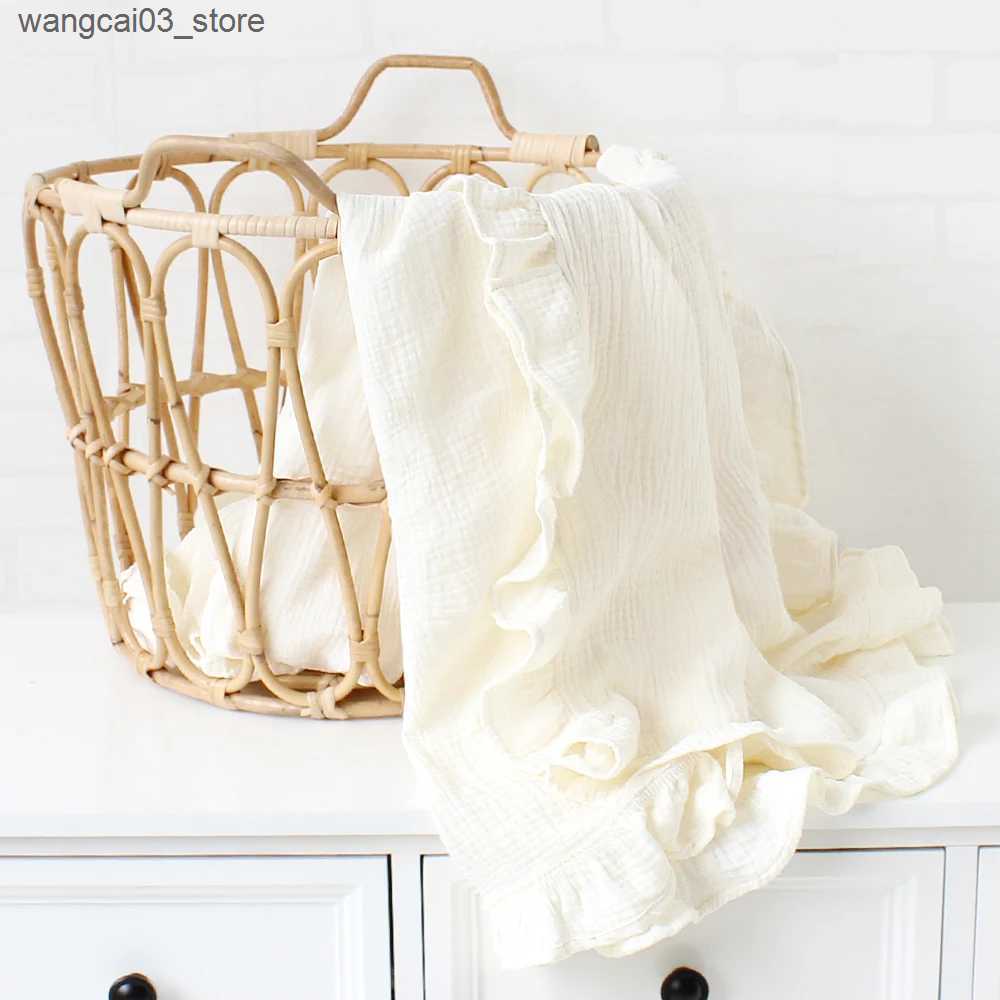 Blankets Swaddling Ruffle Muslin Baby Blanket for New Born Swaddle Wrap Newborn Receiving Blankets Infant Baby Stuff Bath Towel Bedding Quilt L240910