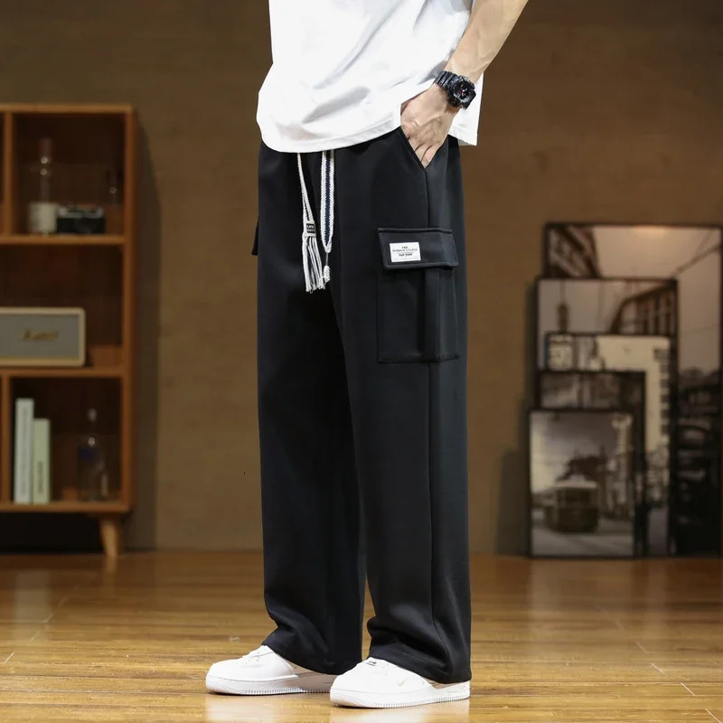 Autumn Sweatpants Cotton Men Baggy Joggers Cargo Pants Korean Neutral Breathable Loose Outdoor Solid color Wide legged Trousers 241009