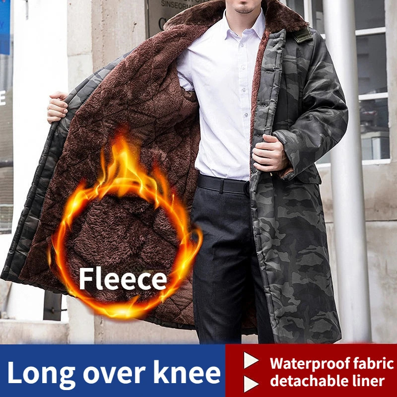 Men Winter Heavy Jacket Padding Long Overcoat Heated Hooded Fleeced Clothing Cold Proof Waterproof Labor Thick Camouflage Parkas 241010