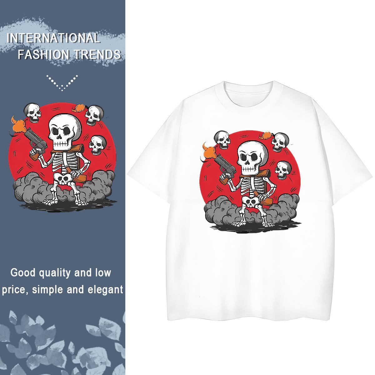 Brand T-Shirts for Women 230g Cotton Round Neck Short Sleeve Daily Wear skull Women Tees Popular Cartoon Print Tee Shirt