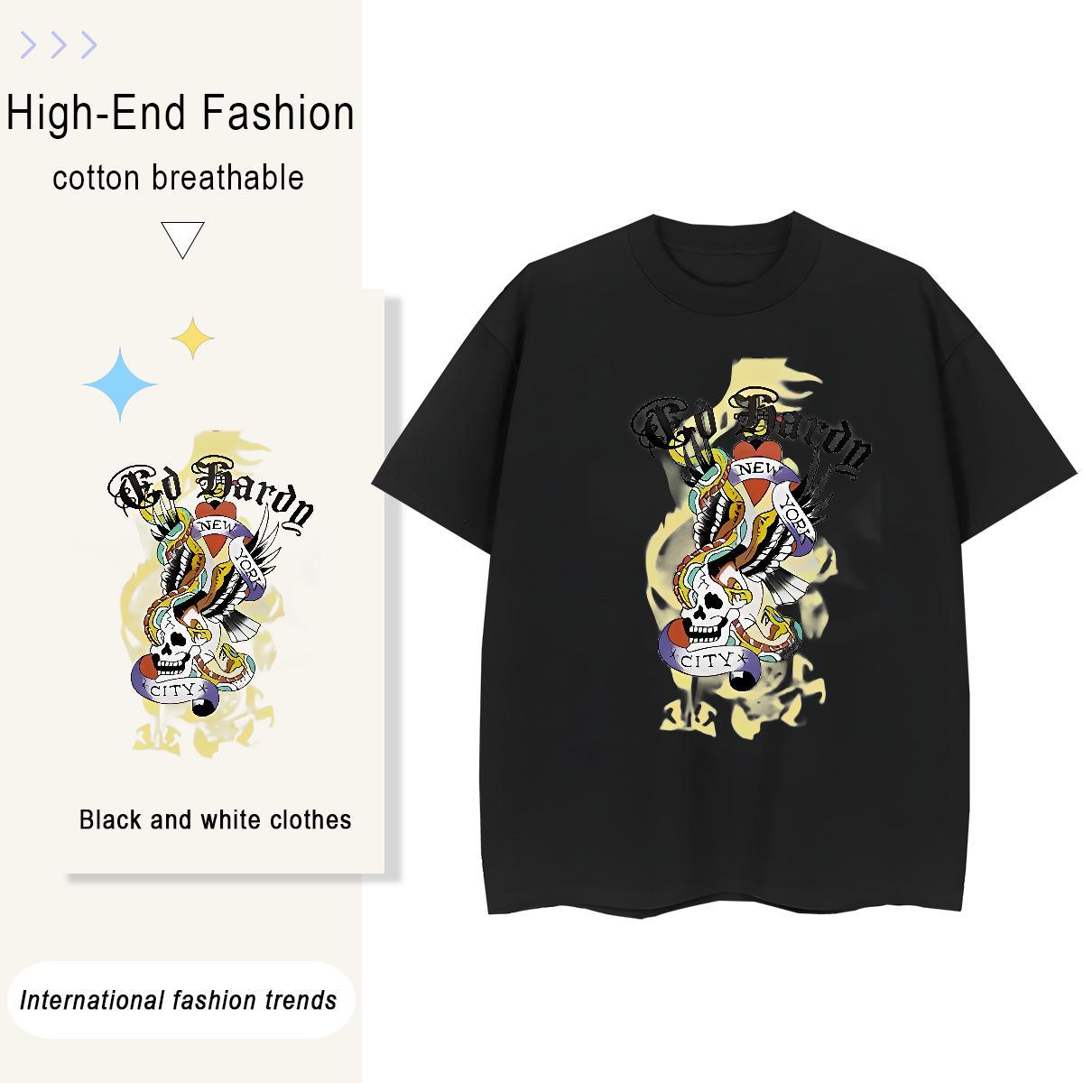 Factory Direct T shirt 230g Cotton Comfortable Street skull Unisex Tshirts Wholesale Cartoon Floral Printing Top Shirts