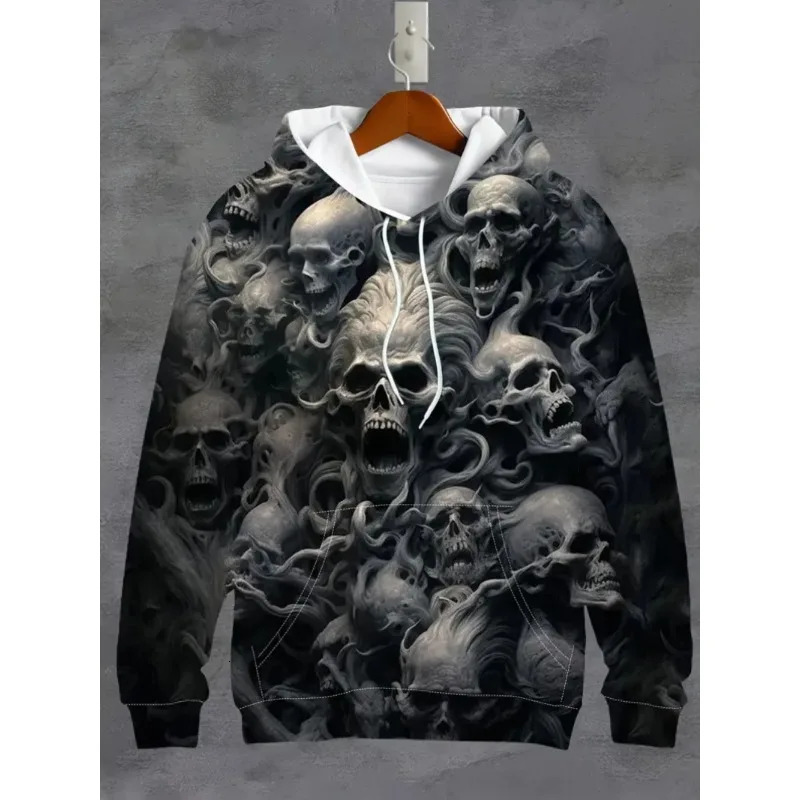 Mens Casual 3D Printed Skull Graphics Hoodie Drawstring Comfortable Super Dalian Sweatshirt Spring And Autumn Clothin 241010