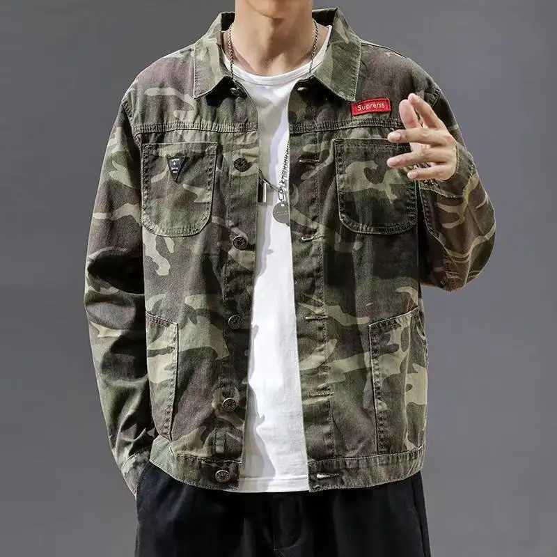 QNPQYX new mens camouflage denim jacket ultra-thin fit camouflage denim jacket mens truck jacket size S-3XL down jacket W241011