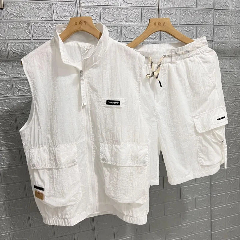 Summer Tracksuit Couple Set Canshoulder Outdoor Sunscreen Neutral Trend 2piece Workwear Pants Vest Coat 241008
