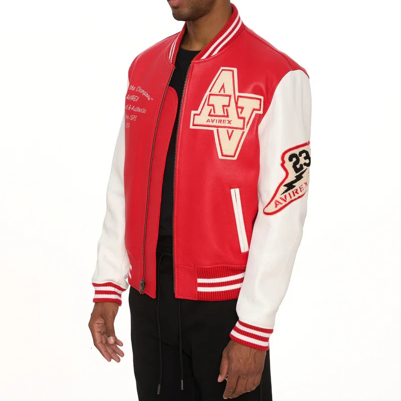 Mens leather jacket embroidered French sheepskin winter classic warm baseball 241011