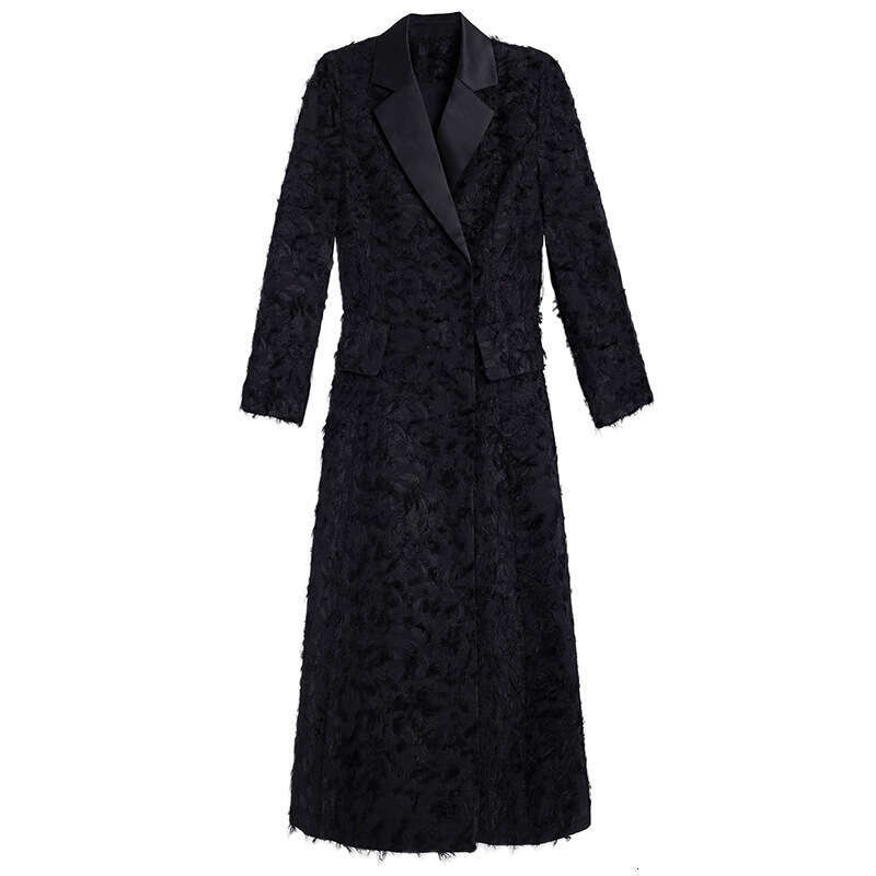 suit autumn new collection 2024 hand cut fringed elegant temperament slimming mid length coat dress