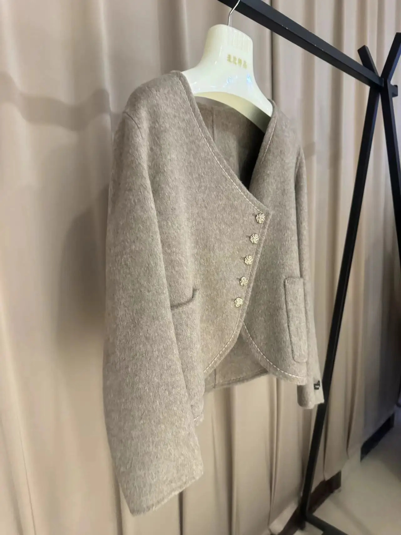 wheat color woolen jacket for women style 2024 autumn and winter cashmere coat short light double faced woolblends 241008