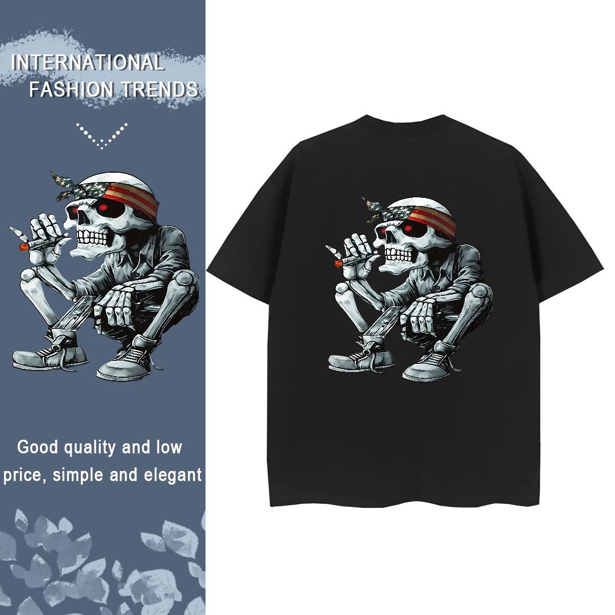 2024 DIY T-Shirts for Women 230g Pure Cotton Breathable Short Sleeve Daily Wear skull Tshirt for Man Woman Designer Custom Printing Clothes