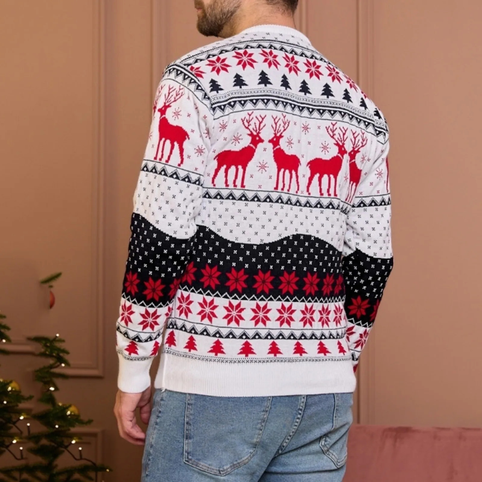Men Christmas Sweater Thicken Knitwear Soft Loose Xmas Jumpers Winter Knitted Sweaters Couples Christmas Matching Outfits 241009