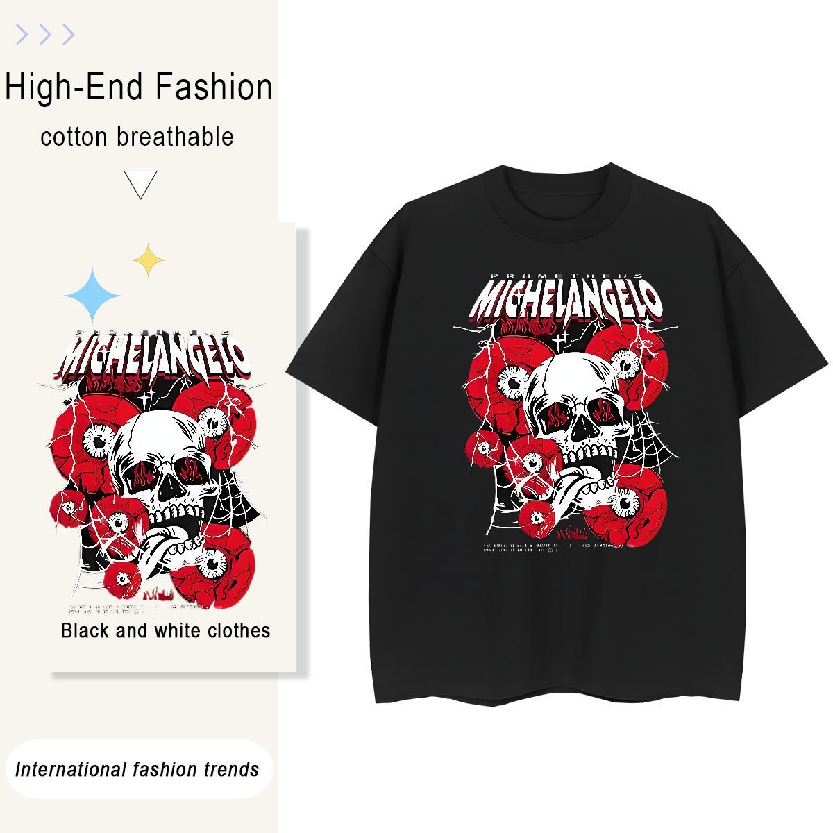 Fashion New T Shirt For Woman 230g 100% Cotton O-Neck Short Sleeve Casual Sport skull Tshirt for Man Woman Loose fit DIY Logo Tees Shirts