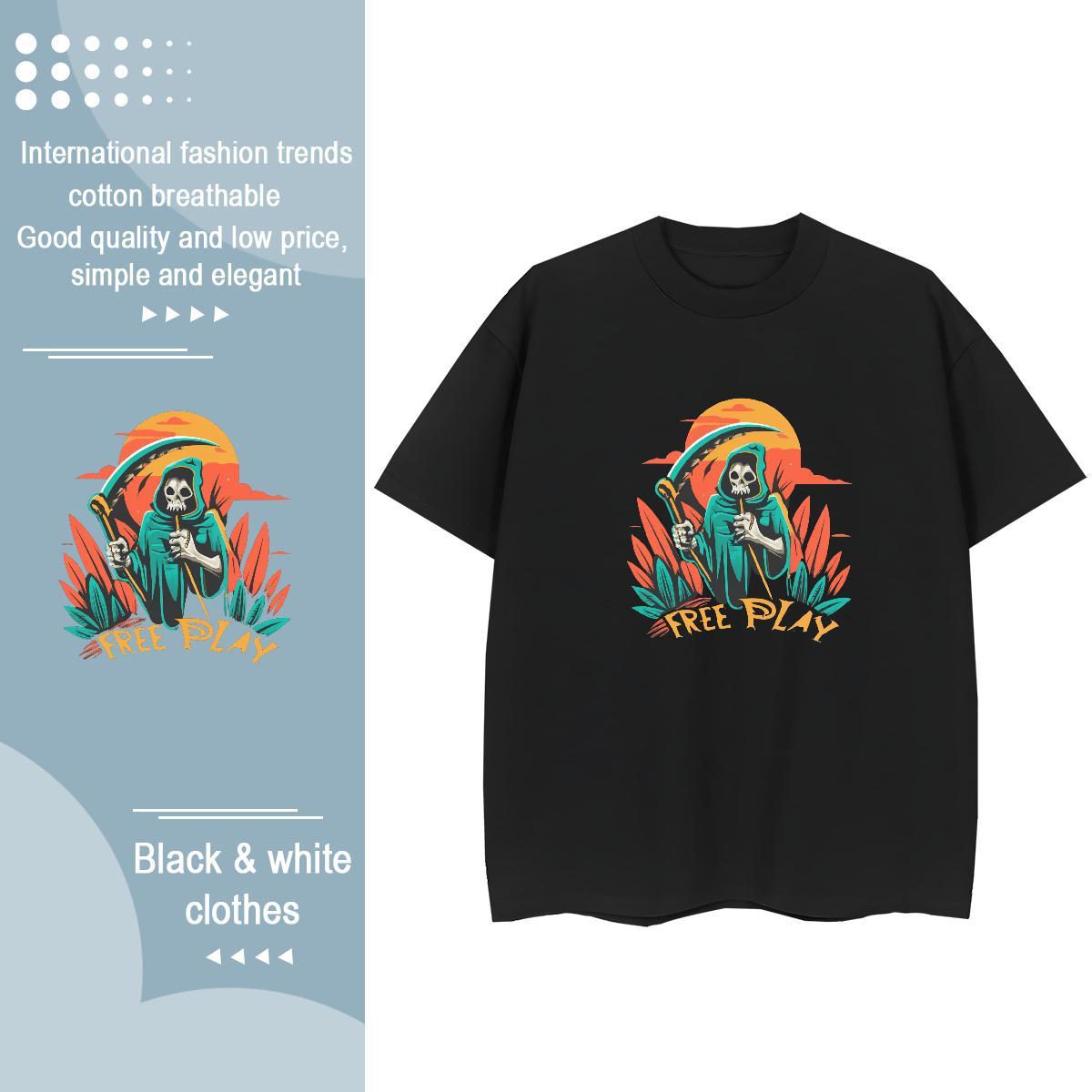 Classic T Shirts Women 100% Cotton 230g Breathable Short Sleeve Spring Summer skull Women Tees Wholesale DIY Anime Tee Shirt