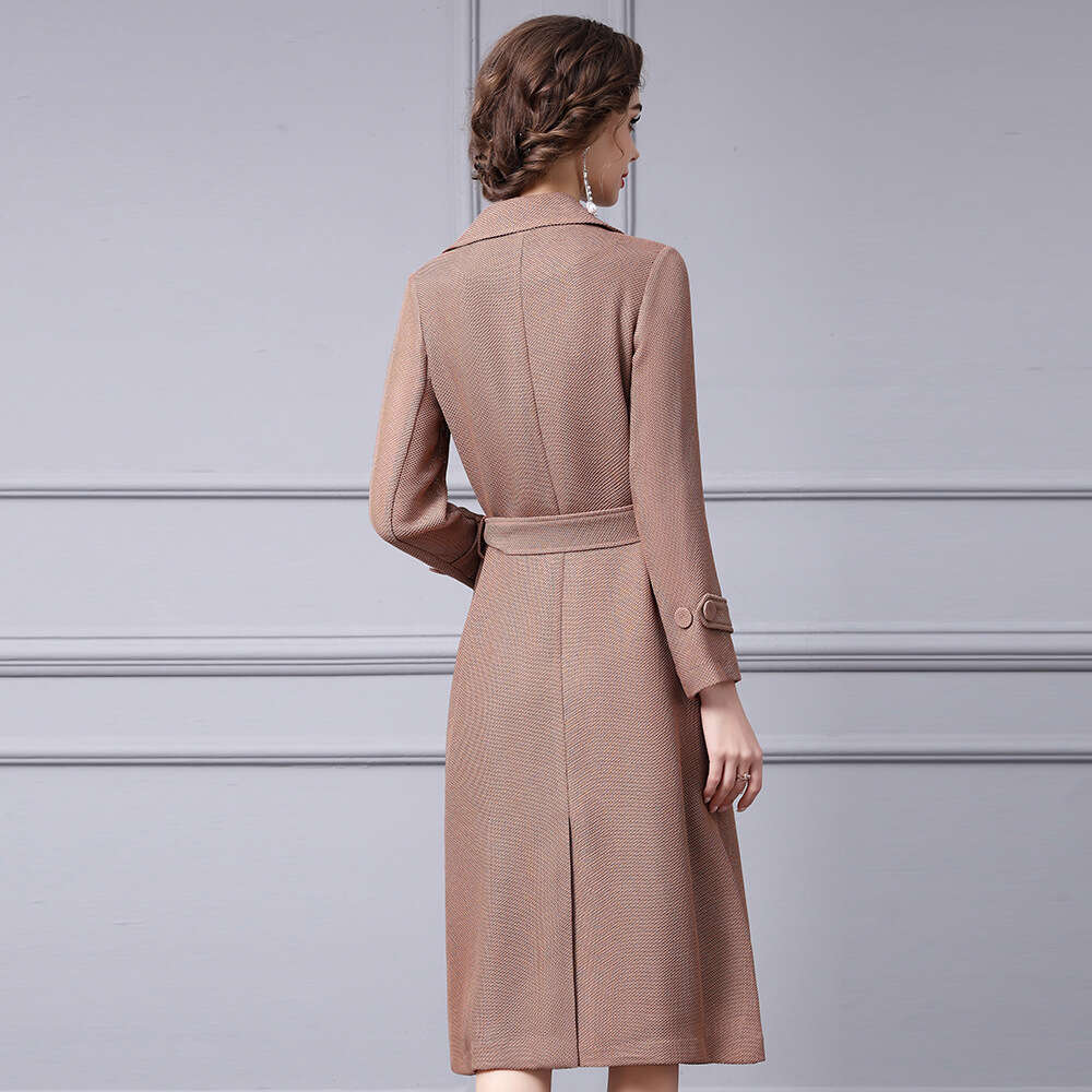 Autumn 2024 New Womens Wear High Quality Suit Collar Double breasted Waist Look Slim Windbreaker Coat Medium Long