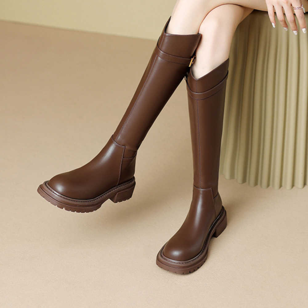 Long Thigh Fashion Boots High Heel Boots Leather For Women Winter Thick Flat Bottom Long Tube Boots Knight Boots Ankle Womens Booties 240826