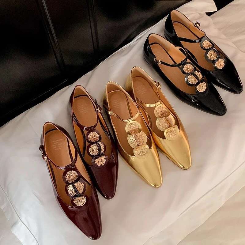 Rome Women Elegant Shallow Summer New Pointed Toe Retro Shoes Designer Dress Walking Flats Mujer atillas free shipping shoes